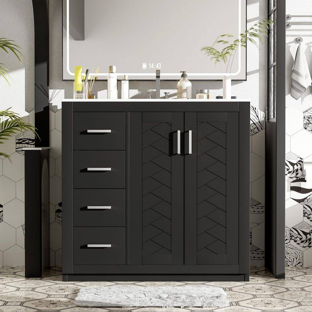 36 in. W x 18.3 in. D x 33.7 in. H Single Sink Freestanding Bath Vanity in Black with White Ceramic Top price history on PriceWatchPro