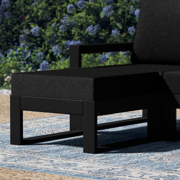 Endless Black Plastic Frame and Black Cushion Outdoor Patio Deep Seating Ottoman