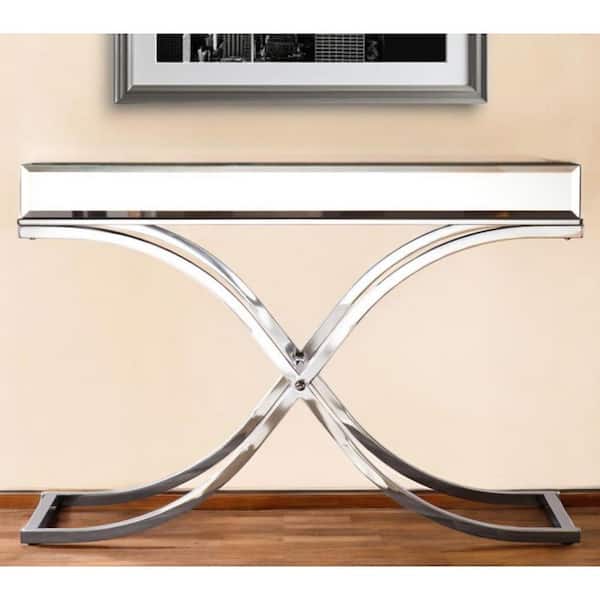 HomeRoots 47 in. Silver Rectangle Glass Console Table Mirrored