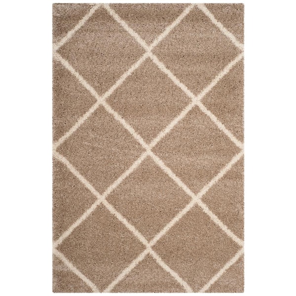SAFAVIEH Hudson Shag Beige/Ivory Doormat 3 ft. x 5 ft. Geometric Diamonds Area Rug