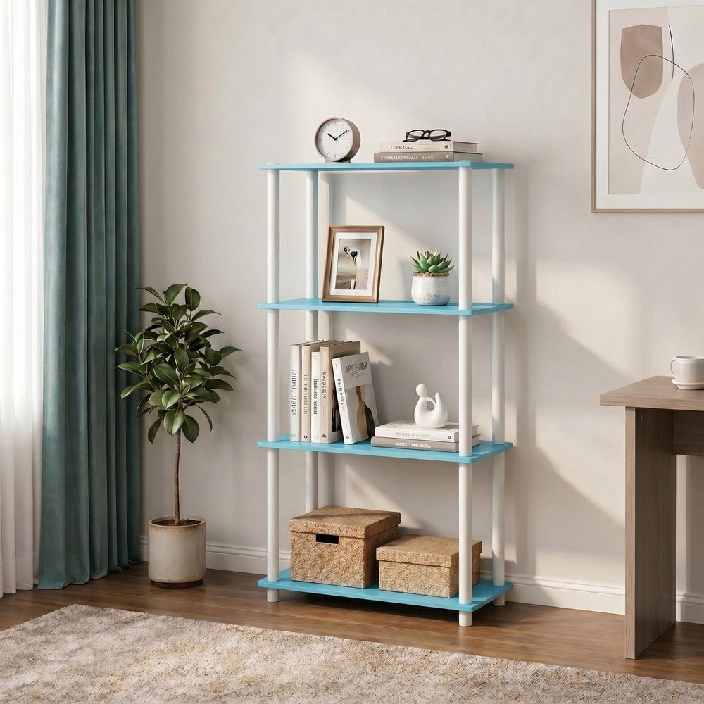 Furinno TURN-N-TUBE 43.25 in. Tall Soft Blue/White Wood 4-Shelf