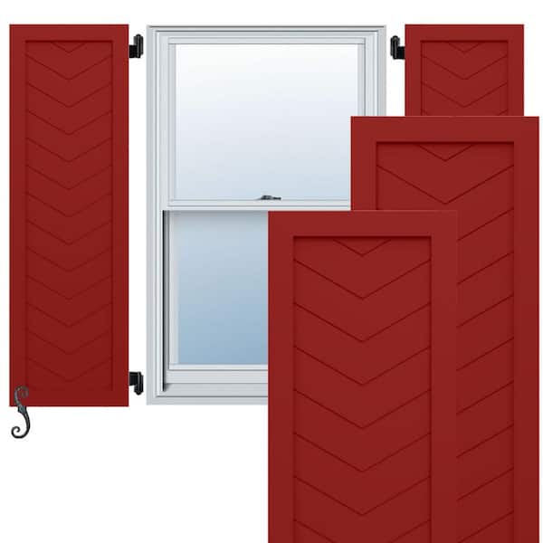 Ekena Millwork EnduraCore Single Panel Chevron Modern Style 18-in W x 32-in H Raised Panel Composite Shutters Pair in Fire Red