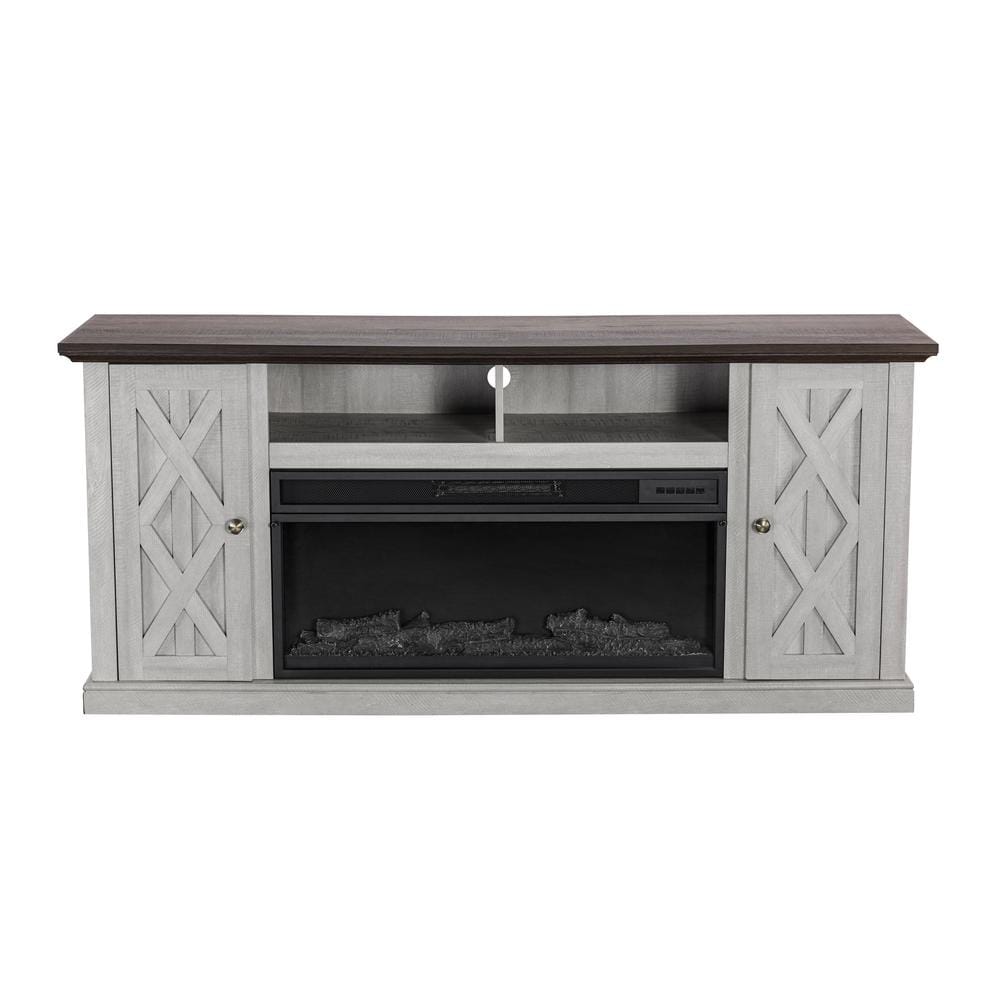 FESTIVO 68 in. Freestanding Electric Fireplace TV Stand in Saw Cut Off White with Dark Desktop