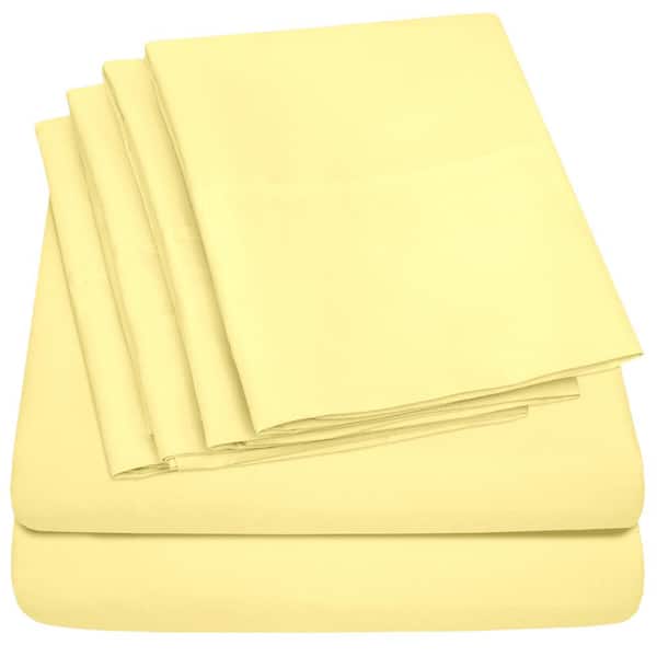 Sweet Home Collection 1500-Supreme Series 6-Piece Pale Yellow Solid Color Microfiber RV Queen Sheet Set