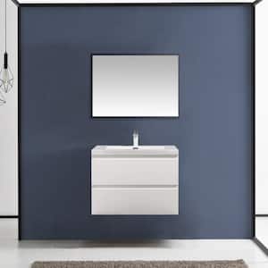 30 in. W x 19 in. D x 20 in. H Wall-Mounted Bath Vanity in High Glossy White with White Glossy Resin Top