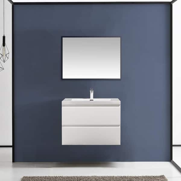 30 in. W x 19 in. D x 20 in. H Wall-Mounted Bath Vanity in High Glossy White with White Glossy Resin Top