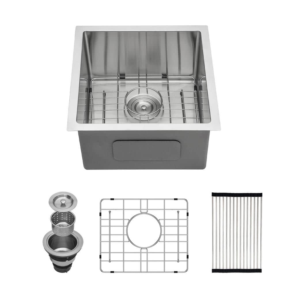 17 in. Undermount Single Bowl 16-Gauge Brushed Nickel Stainless Steel Kitch