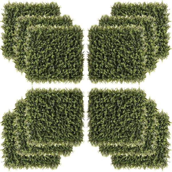 12 Pcs 20 in. x 20 in. Artificial Grass Wall Panel Backdrop, Boxwood UV Protection Privacy Hedge Panel Screen, Green