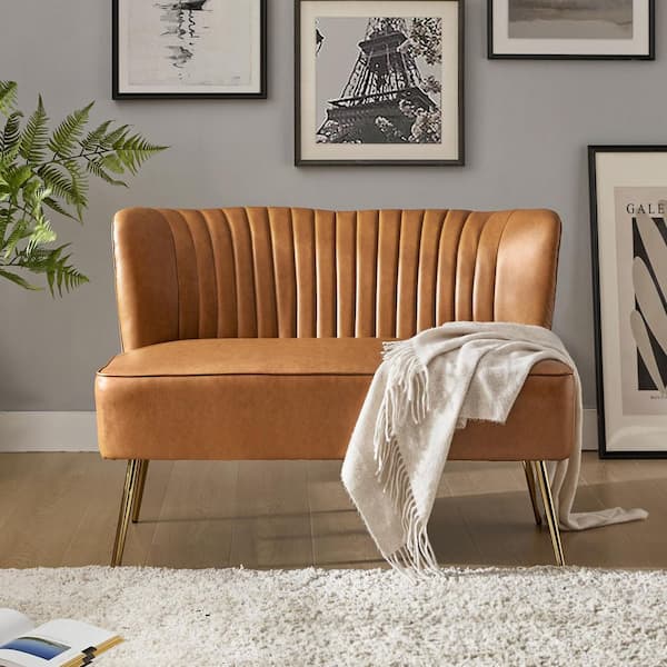 Vittoria Modern 47 in. Camel Loveseat with Metal Legs