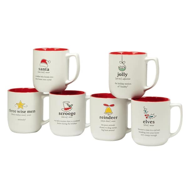 Christmas Fun Red Sayings 18 oz. Assorted Colors Stoneware Mug (Set of 6)