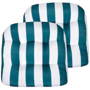 19 in. x 19 in. x 5 in. Havana Tufted Chair Cushion Round U-Shaped Peacock/White (Set of 2)