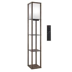 63.7 in. Rotten Wood Gray Dimmable Column Floor Lamp w/Display Shelves, Remote, 1 USB and 1 Type C Ports, 1 Power Outlet