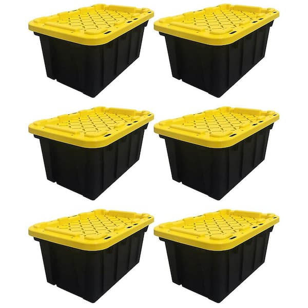 Centrex Plastics 5 Gal. Storage Bin with Snap Fit Lid, Black/Yellow (6-Pack)