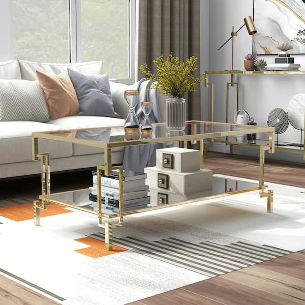 Elrod 43.25 in. Champagne Rectangle Glass Coffee Table