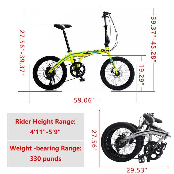 Cesicia 20 in. Bright Yellow Aluminum Folding City Bike with 8