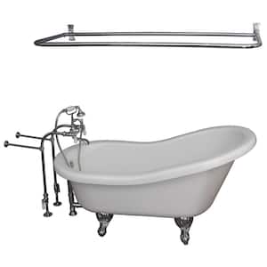 5 ft. Acrylic Ball and Claw Feet Slipper Tub in White Polished Chrome Accessories