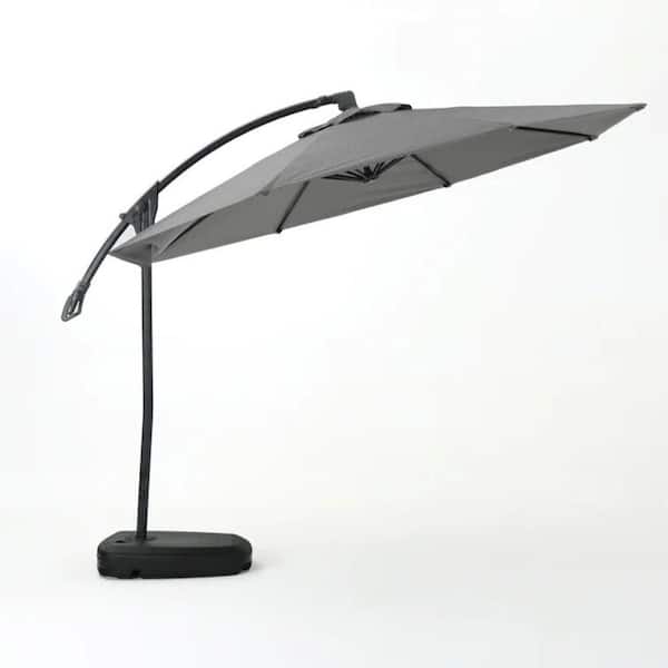 FIROMO 10 ft. Gray Hanging Umbrella Patio Umbrella, Square Outdoor Umbrella Aluminum Pole with Base