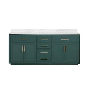 80 in. W x 22 in. D x 36 in. H Double Sinks Freestanding Bath Vanity in Green with White Quartz Top