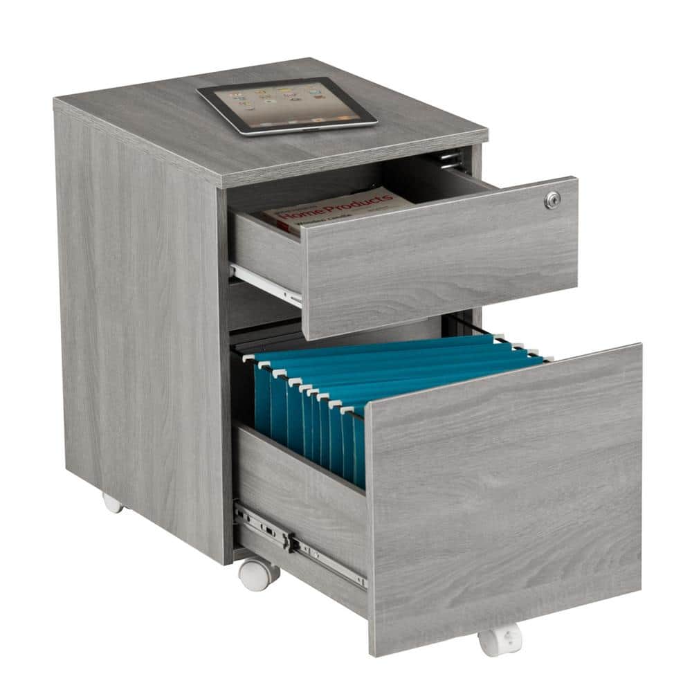 Gray MDF Lockable 2-Drawer Vertical Filing Cabinet
