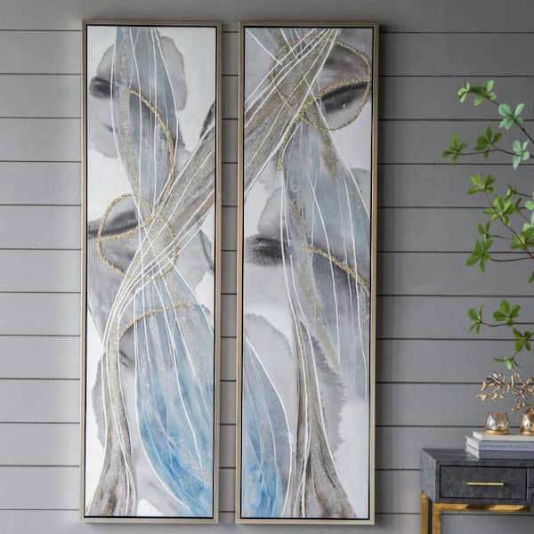 Unbranded 2-Piece Framed Elongated Modern Abstract Oil Art Print 71 in. x 20 in. Wall Art for Living Room, Bedroom Office Entryway