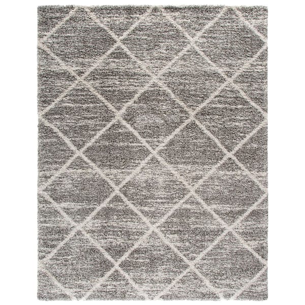 Hudson Shag 8 ft. x 10 ft. Distressed Gray/Ivory Geometric Area Rug
