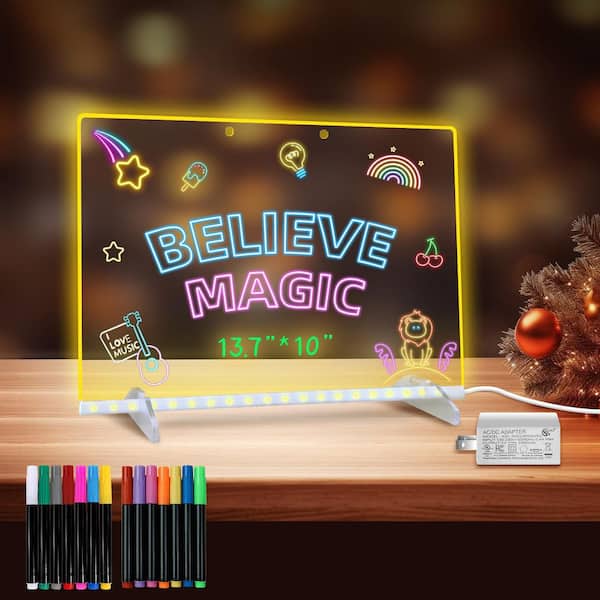 2-Pack LED Drawing Board with 8 Colors & 6 Modes, 13.7"X10" Glow Doodle Board for Kids, Home/Office/Decor
