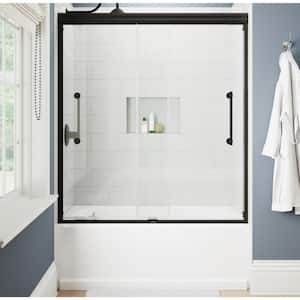 Ashmore 60 in. x 60-3/8 in. Semi-Frameless Sliding Bathtub Door in Matte Black with 5/16 in. (8mm) Tempered Clear Glass