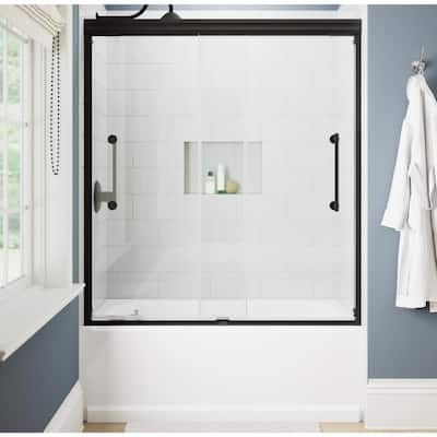 Ashmore 60 in. W x 60-3/8 in. H Sliding Frameless Bathtub Door in Matte Black with 5/16 in. (8 mm) Clear Glass