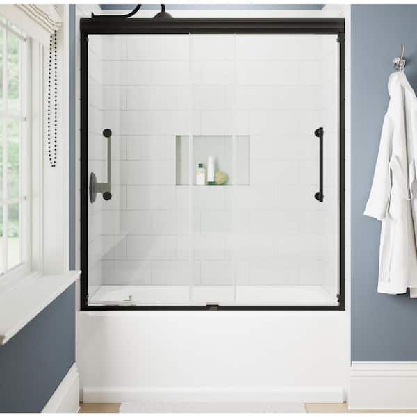 Delta Ashmore 60 in. x 60-3/8 in. Semi-Frameless Sliding Bathtub Door in Matte Black with 5/16 in. (8mm) Tempered Clear Glass