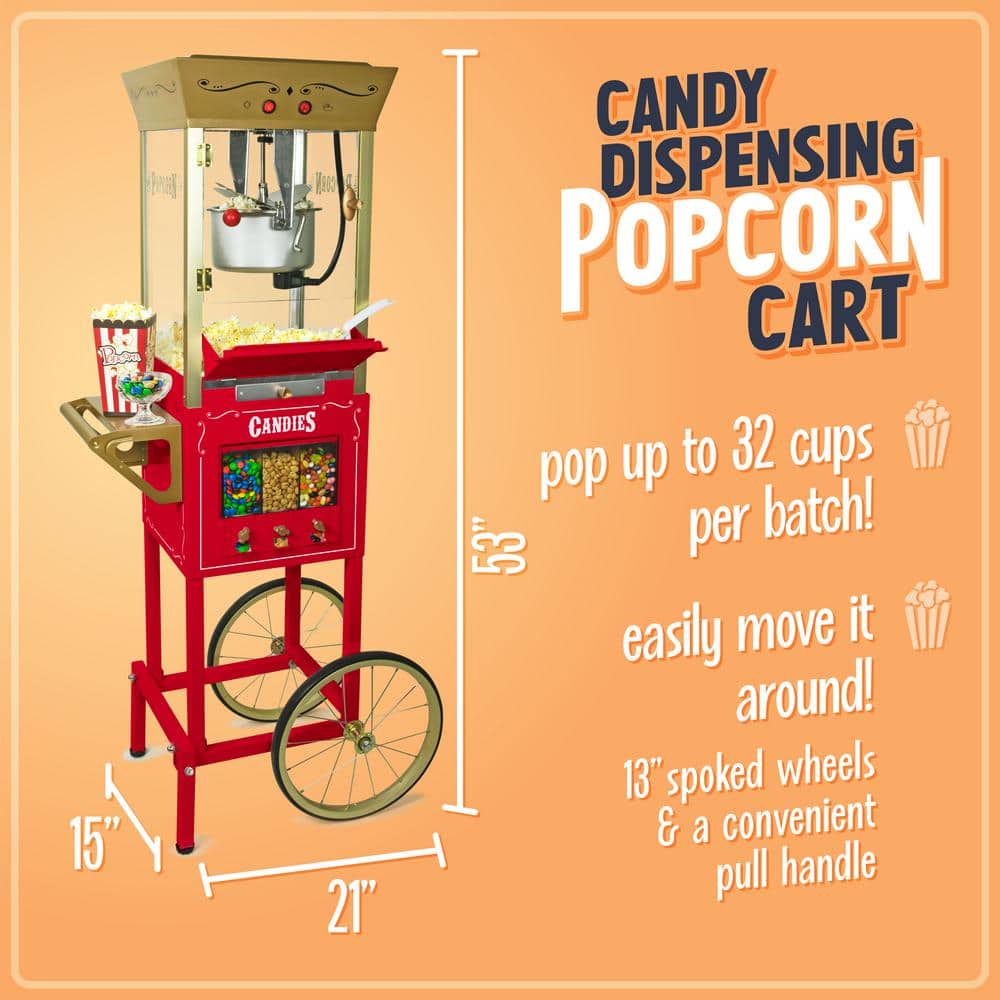 Nostalgia Red Vintage Popcorn Cart with Candy Dispenser