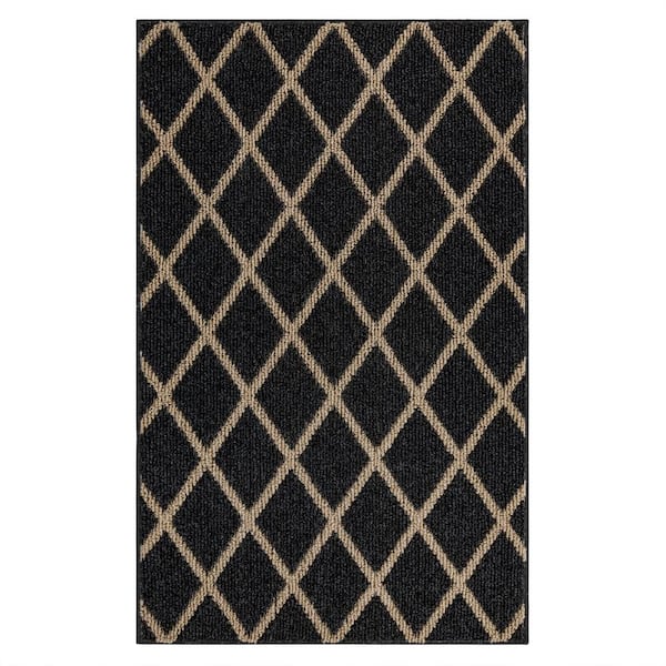 Mohawk Home Basics Lewis Diamond Black 2 ft. 6 in. x 3 ft. 10 in. Transitional Tufted Geometric Lattice Polyester Rectangle Area Rug