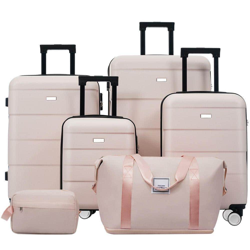 6 Pieces Luggage Set Light Pink ABS Plastic Hardside w/ Spinner Wheels Password Lock
