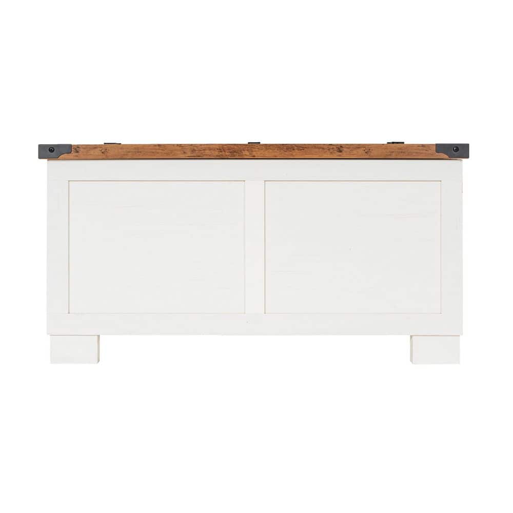 Rustic White and Oak Lift-Top Storage Coffee Table