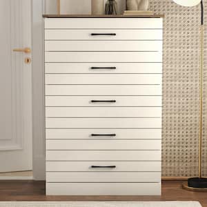 Elis Ivory with Knotty Oak 5-Drawers 31.5 in. Wide Chest of Drawer