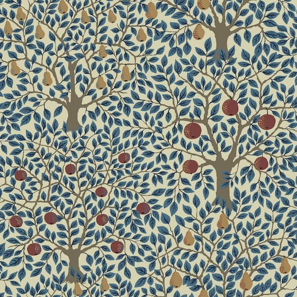 A-Street Prints Pomona Blue Fruit Tree Wallpaper Sample