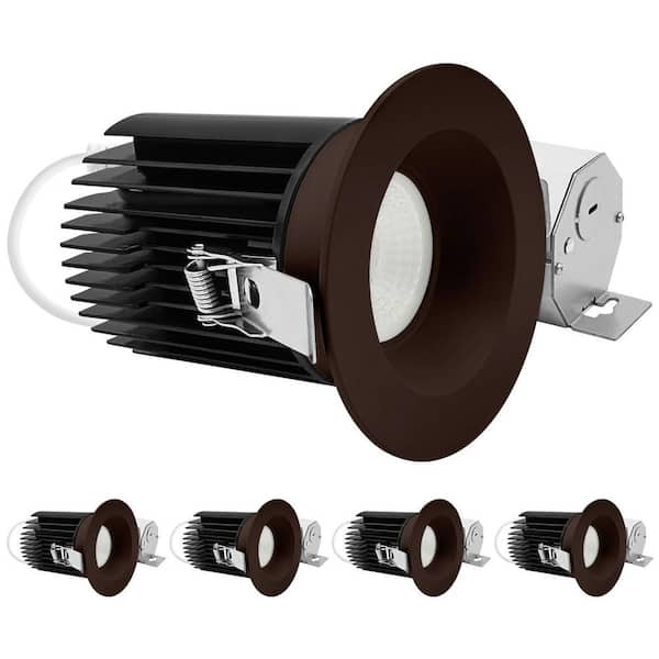 4 In. Integrated LED Trimless Regressed Spotlight with Round Bronze Trim, 5CCT, 60º, 22W, 1700LM Dimmable IC Rated 4PK