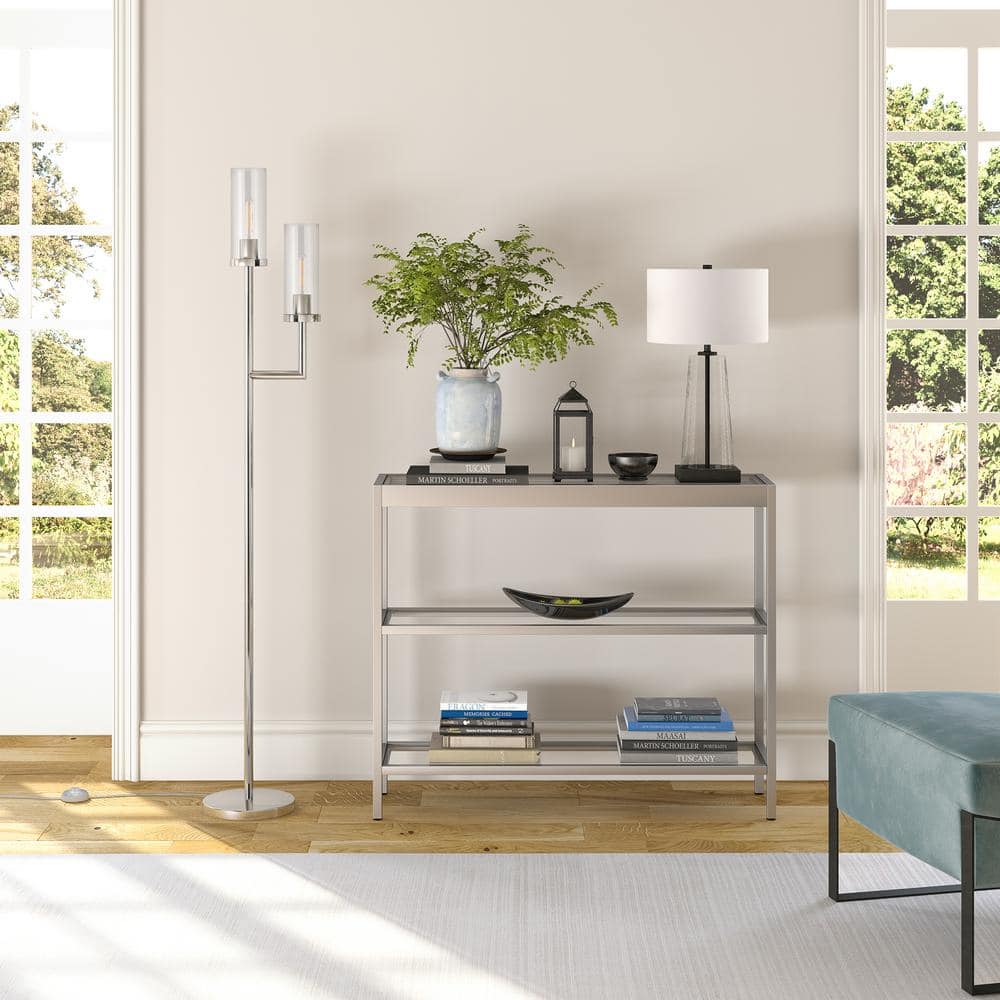 Elegant Bronze Torchiere Floor Lamp with Clear Glass Shades
