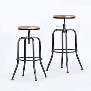 Ana 27.2-30.3 in. Adjustable Height Oak Backless Metal Frame Swivel Industrial Bar Stool with Wood Seat( Set of 2)