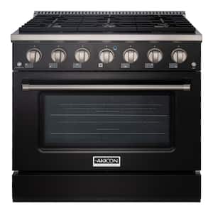 36in. 6 Burners Freestanding Gas Range in Black/StainlessSteel with Convection Fan Cast Iron Grates and Black Enamel Top