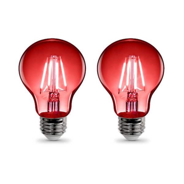 Feit Electric 25-Watt Equivalent A19 Dimmable Filament Red Colored Glass E26 Medium Base LED Light Bulb (2-Pack)