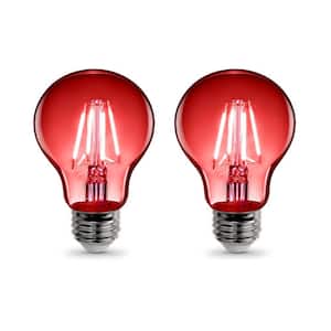 25-Watt Equivalent A19 Medium E26 Base Dimmable Filament LED Light Bulb Red Colored Clear Glass (2-Pack)
