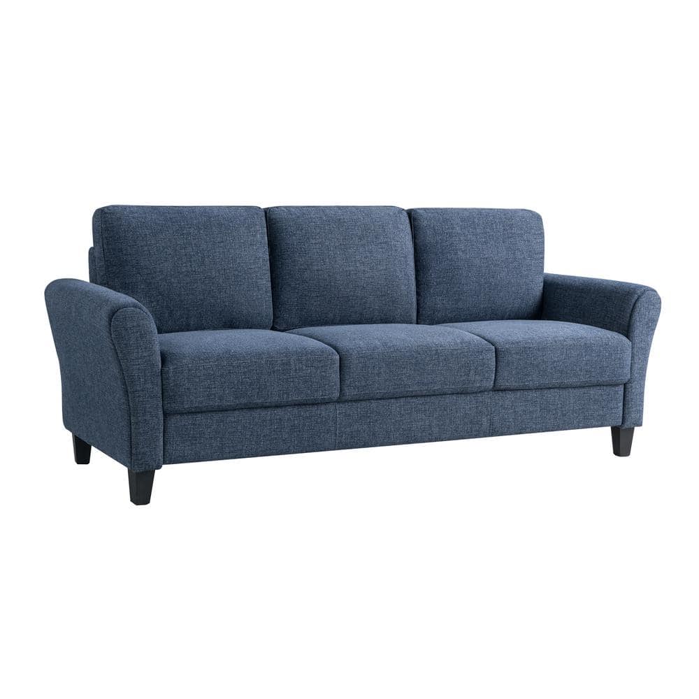 Alexa Blue Microfiber Sofa with Rolled Arms and Ottoman