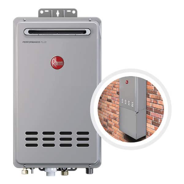 Rheem Performance Plus 9.5 GPM Natural Gas Outdoor Tankless Water Heater with Cosmetic Pipe Cover Bundle