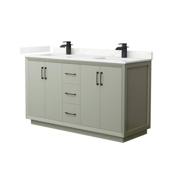 Wyndham Collection Strada 60 in. W x 22 in. D x 35 in. H Double Bath Vanity in Light Green with Giotto Quartz Top