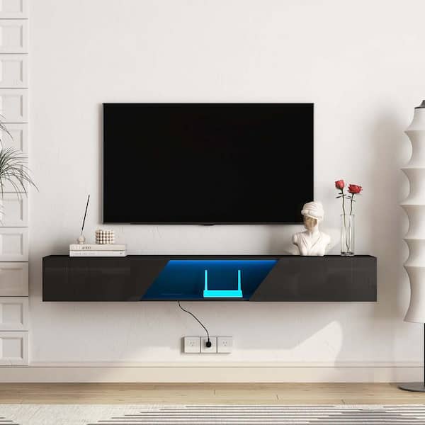66.9 in. W x 11.8 in. D Black Floating TV Stand Decorative