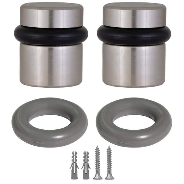 Modern Cylindrical Floor Bumper Doorstop in Satin Nickel (2-Pack)