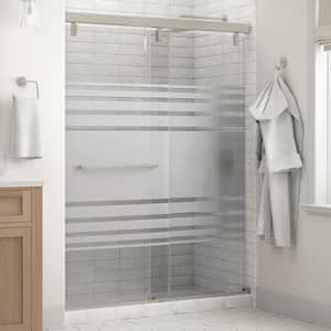 Mod 60 in. x 71-1/2 in. Soft-Close Frameless Sliding Shower Door in Nickel with 1/4 in. Tempered Transition Glass