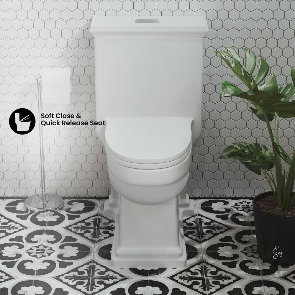 Voltaire White Ceramic One-Piece Elongated Dual Flush Toilet