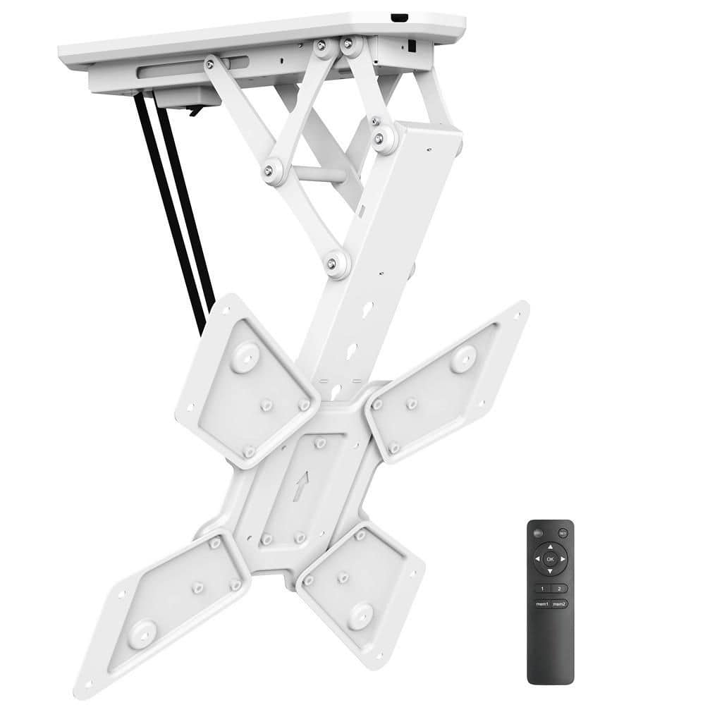 Full-Motion Motorized Ceiling TV Mount w/Remote, Electric Flip Down Pitched Roof Mount Fits 32 to 55 in. Screens, White