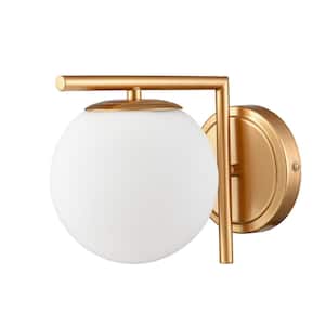 5.9 in. 1-Light Gold Vanity Light with Frosted Glass Shade